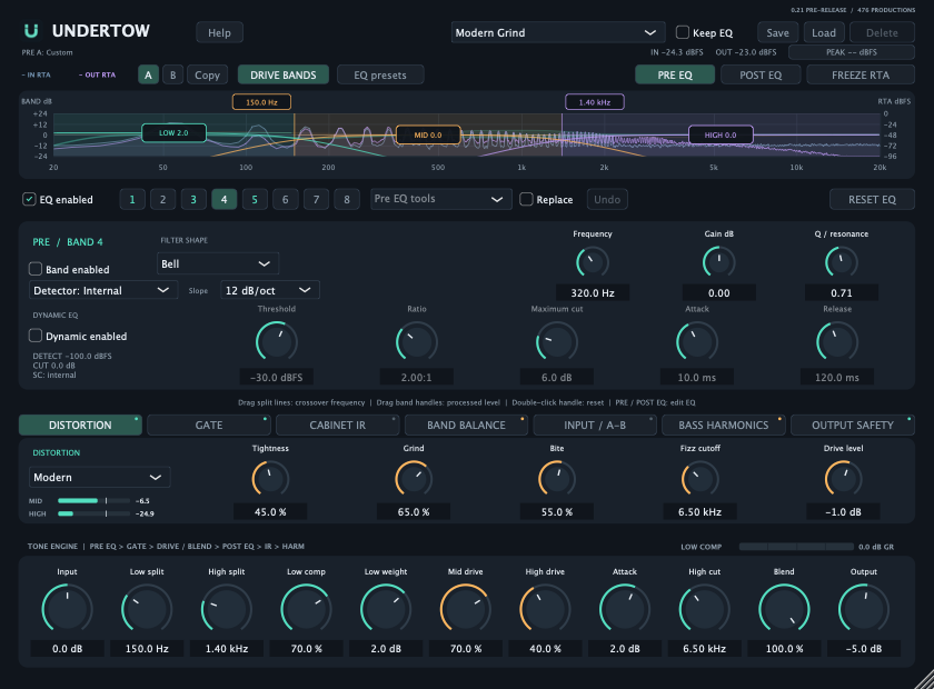 Undertow showing the spectrum, crossover bands, EQ and distortion controls
